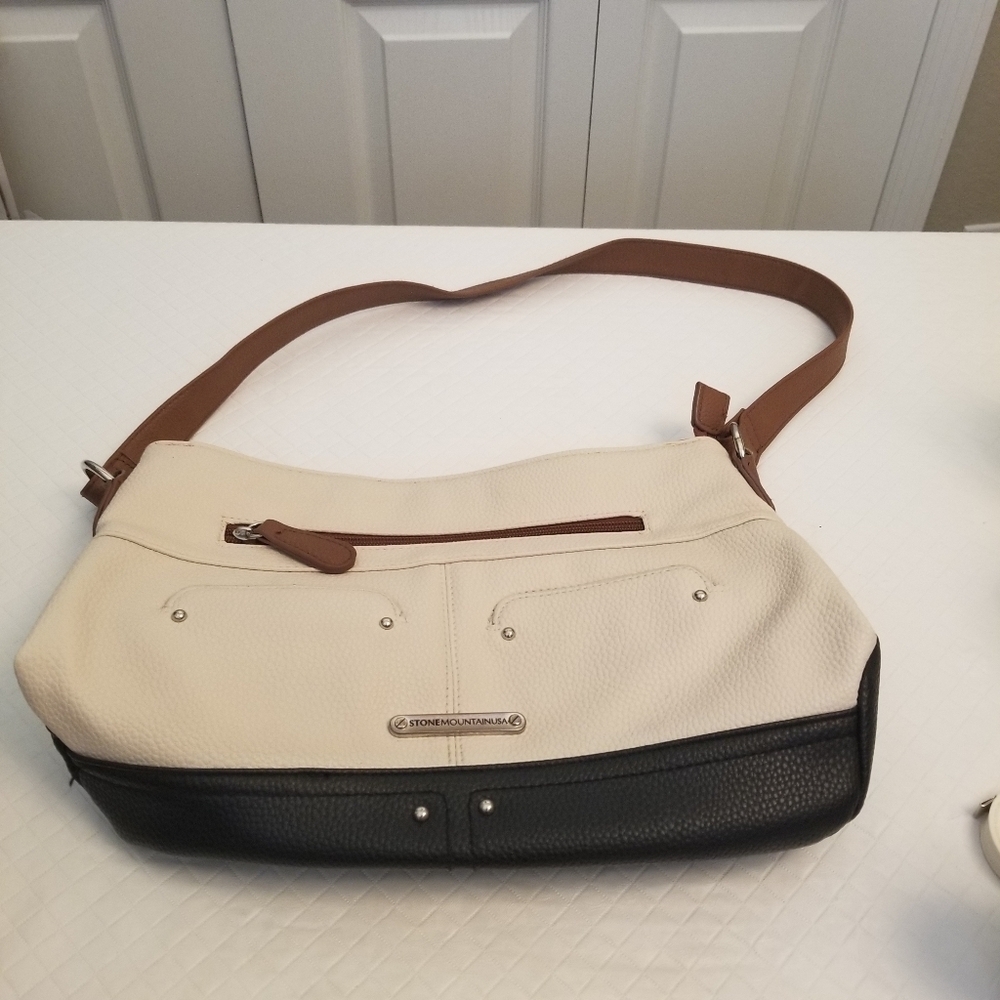 STONE MOUNTAIN LEATHER SHOULDER BAG - Ivory, Brown/Tan, Black, 12 X 9 X 3